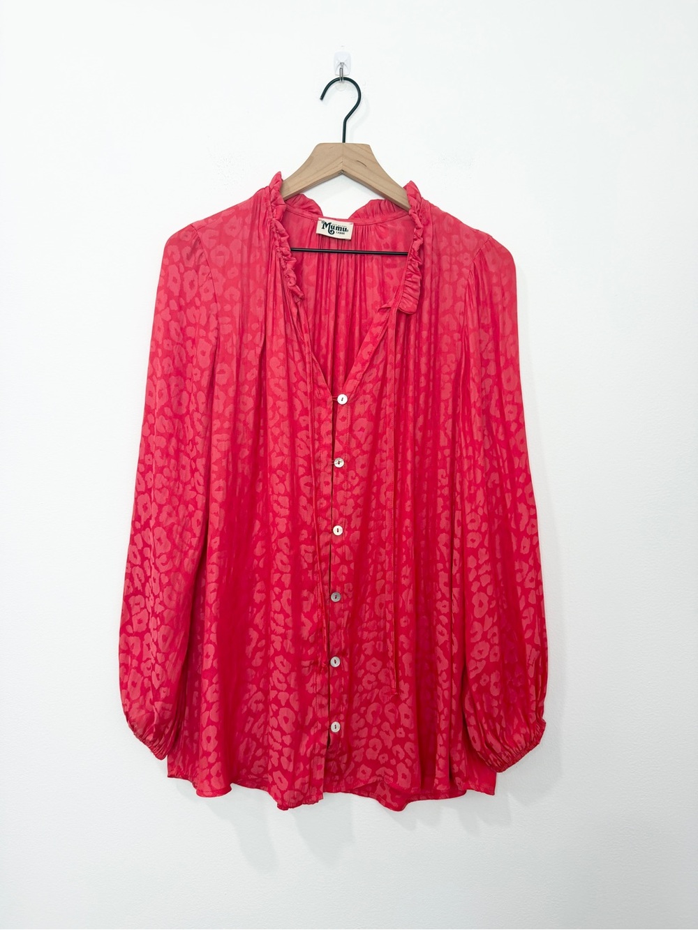 Show Me Your Mumu Silky Alicia Button Down Tunic in Red Cheetah Size Large